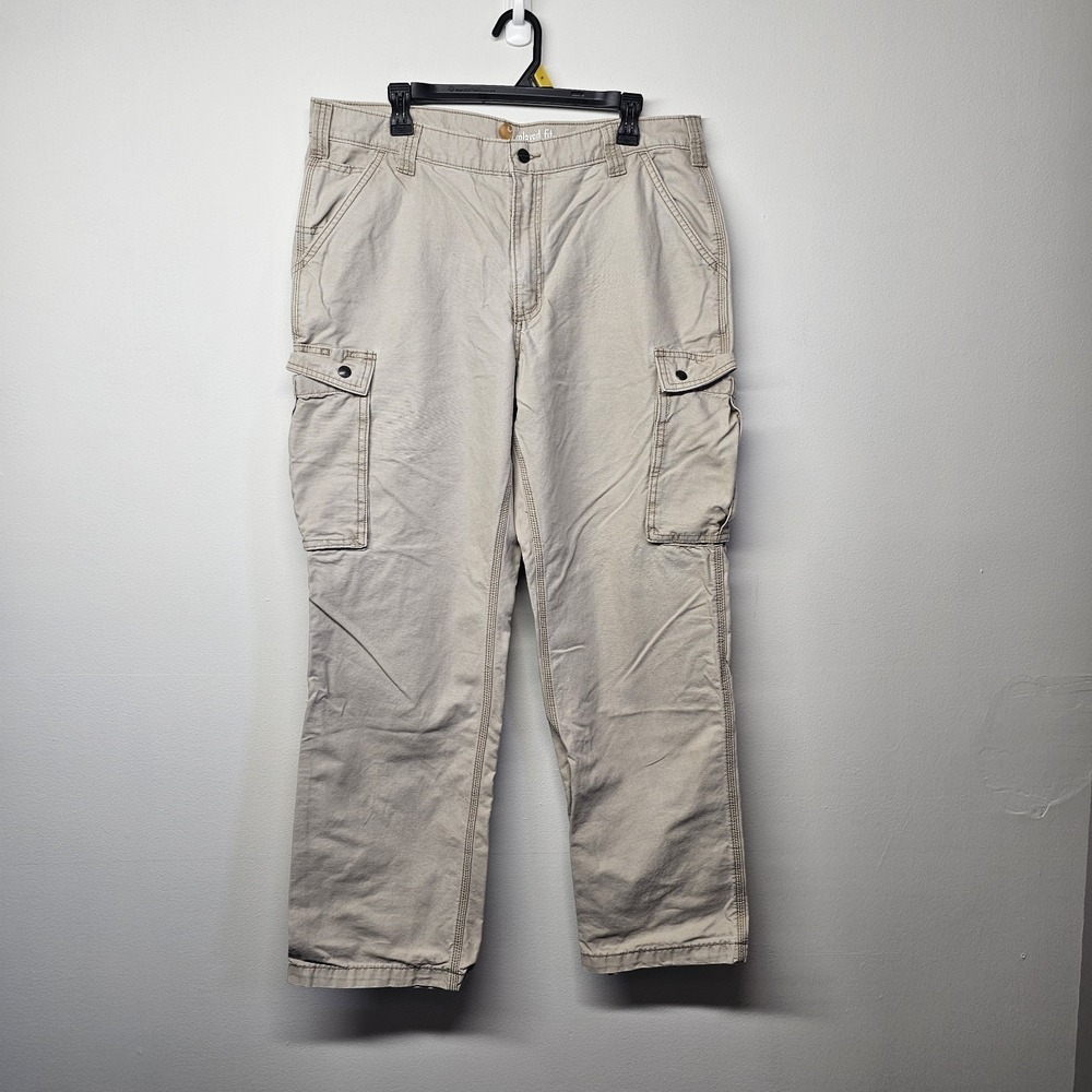 Men's Carhartt 38x32 (36x31) 100% Cotton Tan Khaki Relaxed Fit‎ Cargo Pants